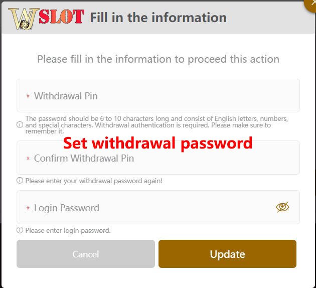 Set withdrawal password