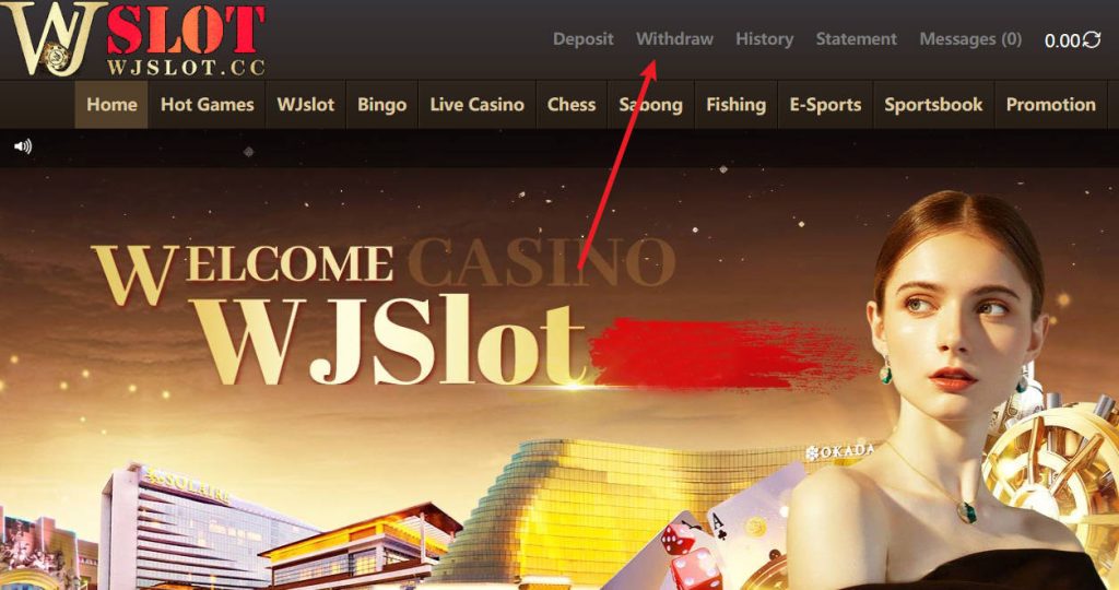 Withdraw at WJSLOT : Log in to your account and click "WITHDREAW"